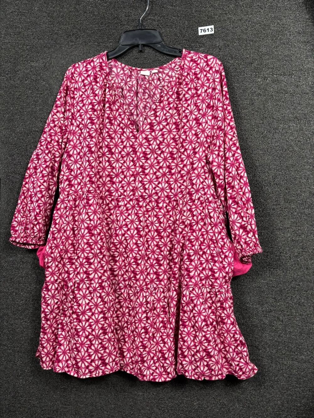 Gap Floral Sheath Dress Womens Size L Raspberry 3/4 Sleeve Casual